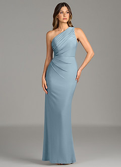 Azazie Akilah Bridesmaid Dresses Dusty Blue Mermaid One Shoulder Premium Stretch Jersey Dress image1