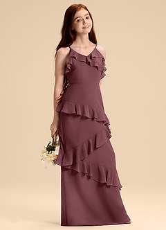 Azazie Evara Junior Robe Trapèze en Mousseline de soie Sangria image6
