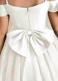 Azazie Amie Flower Girl Dresses Ivory A-Line Off the Shoulder Matte Satin Dress image8