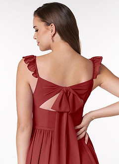 Azazie Metz Brautjungfernkleider A-Linie Herzchen Gerüscht Chiffon Kleid Rost image6