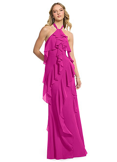 Azazie Velma Vestidos de damas de honor Vestido de Fucsia de Gasa de Corte en A con Corte Lateral image3