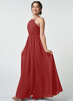 Azazie Leighton Junior Rust A-Line Pleated Chiffon Dress image4