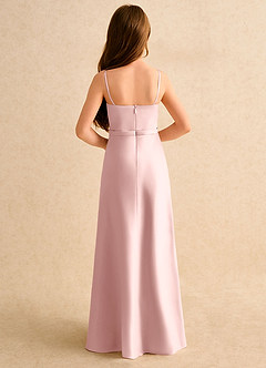 Azazie Fishie Junior Formal Blumenmädchenkleider A-Linie Matte Satin Kleid Puderrosa image7