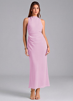 Azazie Evadne Brautjungfernkleider Etui Plissee Chiffon Kleid Bonbonrosa image3