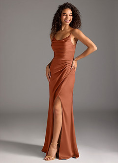 Azazie Deandra Bridesmaid Dresses Cedar Rose Mermaid Pleated Stretch Satin Dress image1