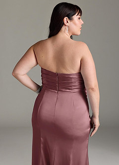 Azazie Yola Bridesmaid Dresses Vintage Mauve Sheath V-Neck Pleated Stretch Satin Convertible Dress image15