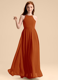 Azazie Arianthe Junior Abito A-Line in Chiffon Plissettato Paprika image6