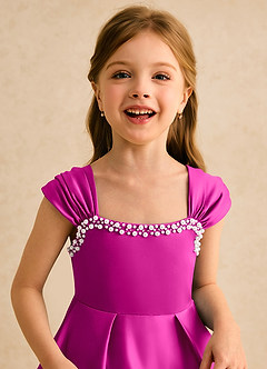 Azazie Yosemite Flower Girl Dresses Fuchsia Ball-Gown Sweetheart Neckline Matte Satin Dress image7