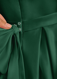 Azazie Pearl Jurken voor bloemenmeisjes Baljurk Jurk van Mat Satijn Geplooid Donkergroen image9