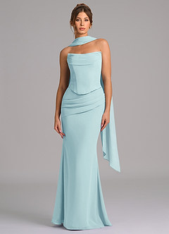 Azazie Sorrel Bridesmaid Dresses Sea Glass Mermaid Corset Chiffon Dress image4
