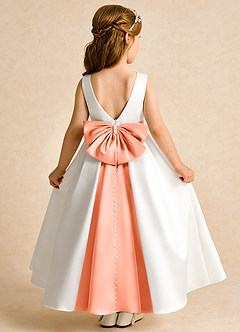 Azazie Cherry Flower Girl Dresses Ivory Sunset Ball-Gown Pleated Matte Satin Dress image1