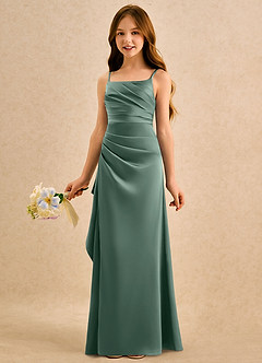 Azazie Cannoli Girls Formal vestidos de niña de las flores Vestido de Eucalipto de Satén Elástico de Corte en A con Plisado image4