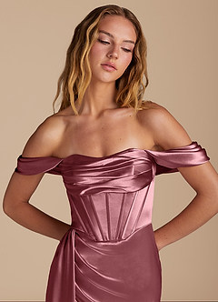Azazie Amyra Vestidos de damas de honor Vestido de Rosa Del Desierto de Satén Metálico de Corte Sirena Convertible con Escote de Corazón image7
