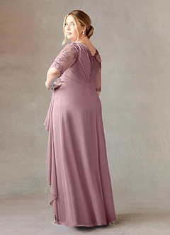 Azazie Dionysus At-home Try On Dresses Dusty Rose A-Line Boatneck Lace Chiffon Dress image9