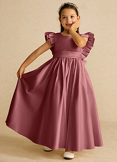 Azazie Piglette Flower Girl Dresses Amethyst A-Line Bow Matte Satin Dress image6