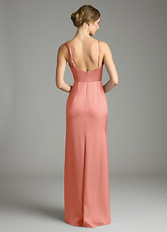 Azazie Samara Robes de demoiselle d'honneur Robe Sirène en Satin extensible Plissée Corail image2