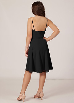Azazie Kalie Junior Black A-Line with Belt Chiffon Dress image4