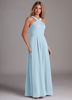 Azazie Dixie Bridesmaid Dresses Sky Blue A-Line Halter Pleated Chiffon Dress image4