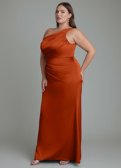 Azazie Akilah Bridesmaid Dresses Paprika Mermaid One Shoulder Stretch Satin Dress image11