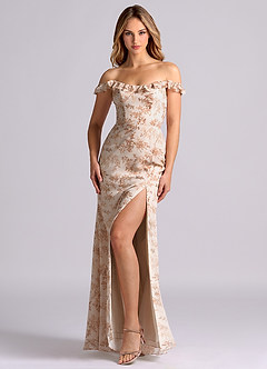 Azazie Callie Bridesmaid Dresses Pink Fern Floral Mermaid Side Slit Chiffon Convertible Dress image4