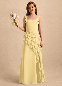 Azazie Lila Girls Formal Flower Girl Dresses Butter A-Line Ruched Chiffon Dress image3