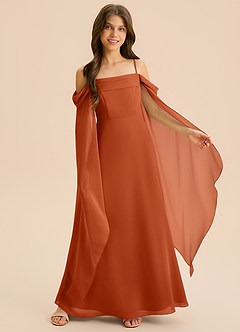 Azazie Moana Junior Linia A Pofałdowany Szyfon Długość podłogi Młodsza druhna Sukienka image6