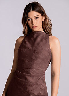 Azazie Evadne Venta Final Vestido de Blushing Pink de Devorado Floral de Corte Recto con Plisado image6