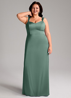 Azazie Denice Robes de demoiselle d'honneur Robe Fourreau en Satin extensible Plissée Eucalyptus image9