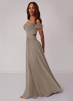 Barbie ♥ Azazie Bridesmaid Dresses Taupe A-Line Off the Shoulder Chiffon Convertible Dress image3