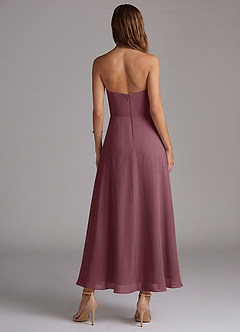 Azazie Wren Vestidos de madrinha de casamento Vestido Sangria de Chiffon de Linha A com Sem alças image4