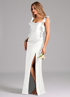 Azazie Jessamine Rochii de domnișoară de onoare Teacă Corset Satin elastic Lungime până la podea Rochie image5