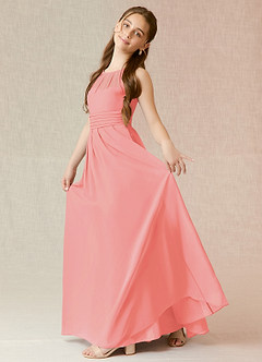 Azazie Bibiane Junior Coral A-Line Pleated Chiffon Dress image3