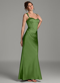 Azazie Mela Robes de demoiselle d'honneur Robe Fourreau en Satin extensible Corset Basilic image4