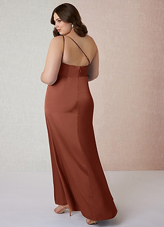 Azazie Mika Bridesmaid Dresses Clay Sheath One Shoulder Stretch Satin Dress image11