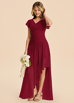 Azazie Pia Junior Burgundy A-Line Pleated Chiffon Dress image3