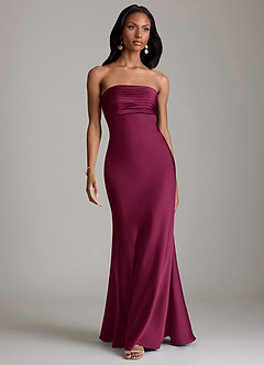 Azazie Saylor Bridesmaid Dresses Red Plum Mermaid Strapless Stretch Satin Dress image2