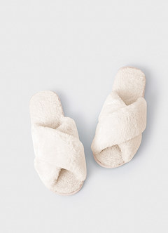 Cross Strap Fuzzy Slippers