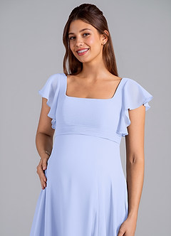 Azazie Bondi Zwangerschaps Bruidsmeisjekleding A-Lijn Ruches Chiffon Vloerlengte Jurk image5