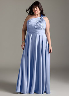 Azazie Charlize Robes de demoiselle d'honneur Robe Trapèze en Satin extensible Ue épaule Eis image13