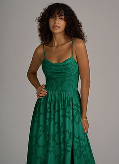 Azazie Lettie Bridesmaid Dresses Emerald A-Line Corset Floral Burnout Dress image2