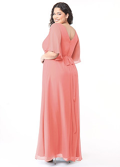 Azazie Cierra Bridesmaid Dresses Coral A-Line V-Neck Chiffon Dress image12