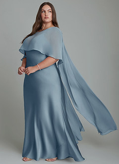 Azazie Stefania Vestidos de damas de honor Vestido Azul Polvoriento de Satén Elástico de Línea A image10