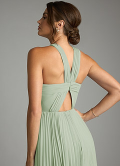 Azazie Afra Abiti da Damigella Abito A-Line in Chiffon Plissettato Verde Salvia image6