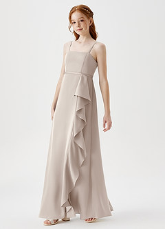 Azazie Kaylee Junior Frost A-Line with Belt Stretch Satin Dress image4