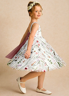 Azazie Peppa Flower Girl Dresses Ivory Desert Rose A-Line Sweetheart Neckline Tulle Dress image4