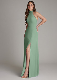 Azazie Myra Bridesmaid Dresses Matcha A-Line High Neck Chiffon Dress image6