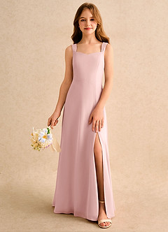 Azazie Makani Girls Formal Flower Girl Dresses Powder Pink A-Line Sweetheart Neckline Chiffon Dress image3