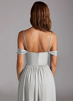 Azazie Calianna Jurken voor bruidsmeisjes Converteerbaar Jurk van Stretch Satijn met A-Lijn Off the Shoulder Zilver image5
