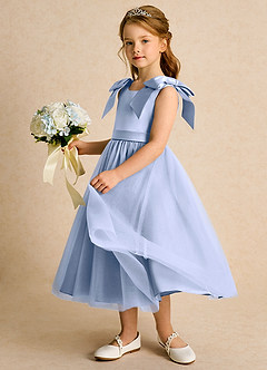 Azazie Serene Abiti da Ragazza di Fiori Abito Principessa in Raso Opaco Fiocco Ghiaccio image2
