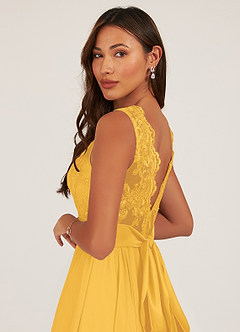 Azazie Gertrude Bridesmaid Dresses Marigold A-Line Lace Chiffon Dress image7